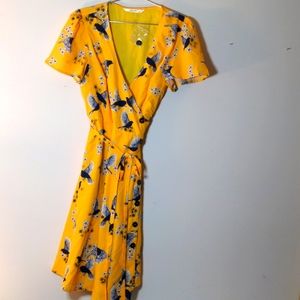 Yellow wrap dress with pockets